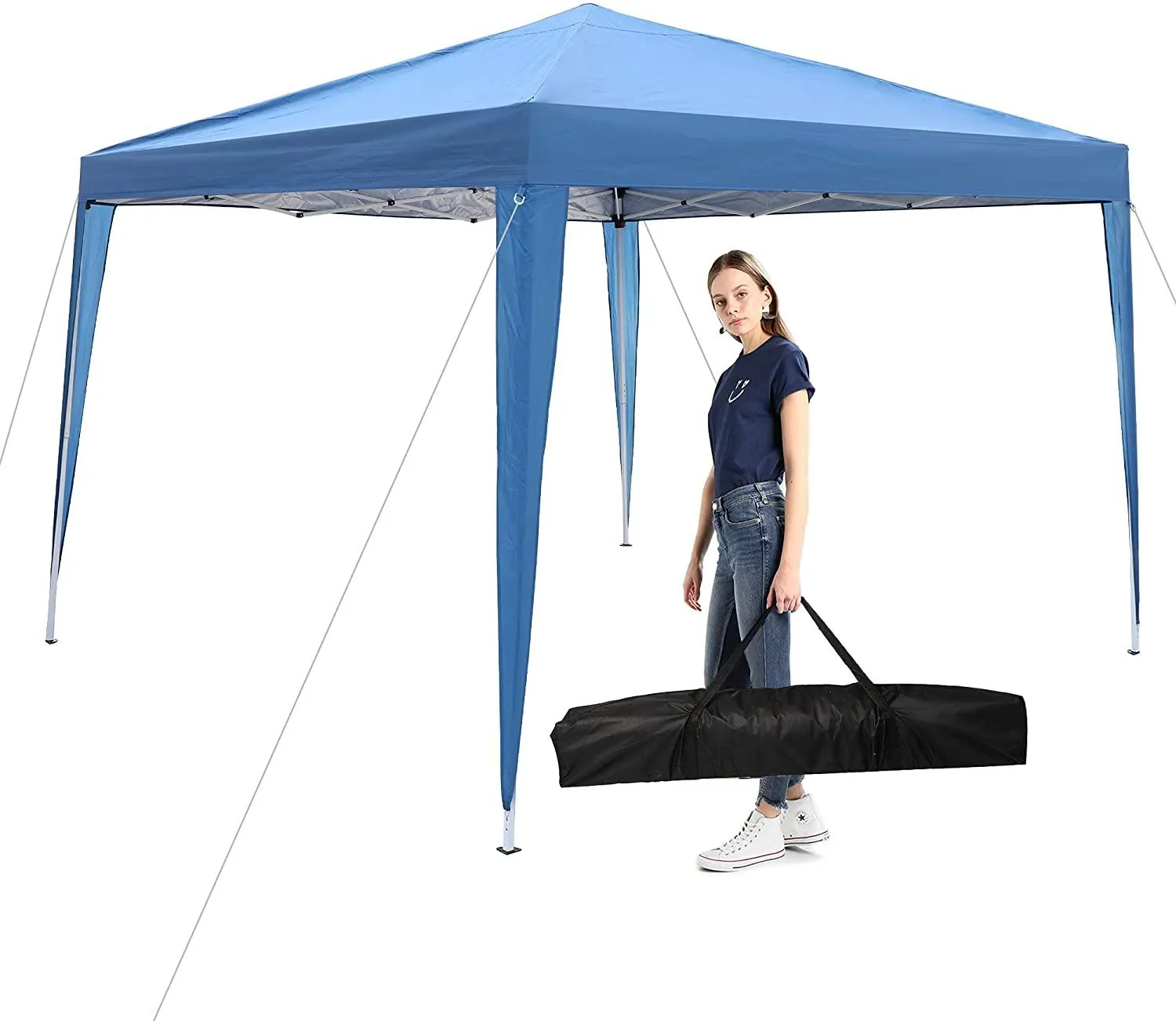 10 ft. Foldable Pop Up Canopy Tent with Mesh Sidewall Height Adjustable Outdoor Gazebos with Carrying Bag, Blue