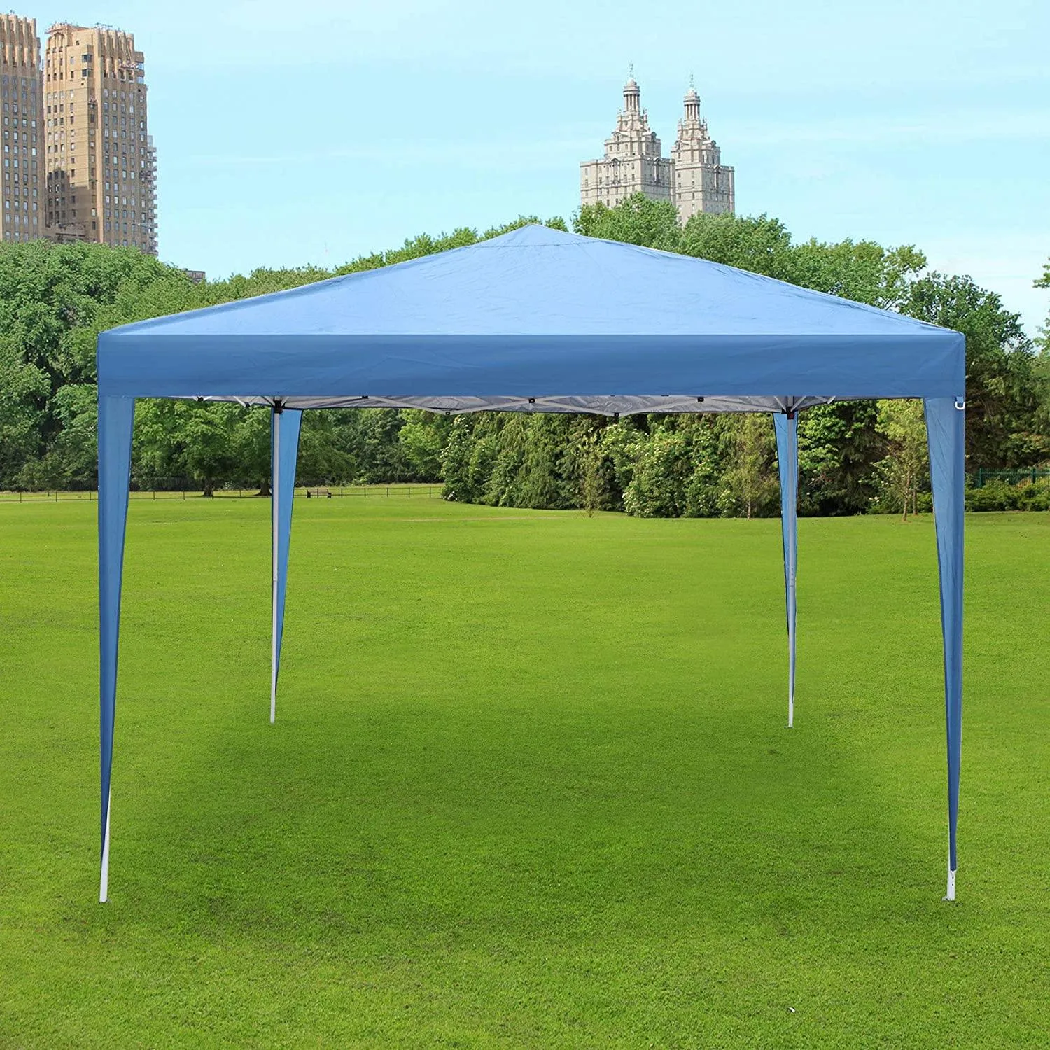 10 ft. Foldable Pop Up Canopy Tent with Mesh Sidewall Height Adjustable Outdoor Gazebos with Carrying Bag, Blue