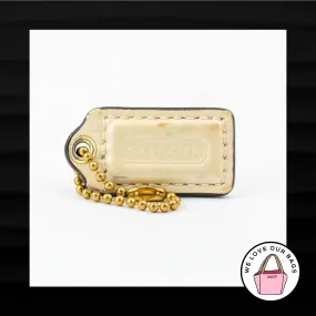 1.5" COACH PEARL CREAM PATENT LEATHER BRASS KEY FOB CHARM KEYCHAIN HANG TAG