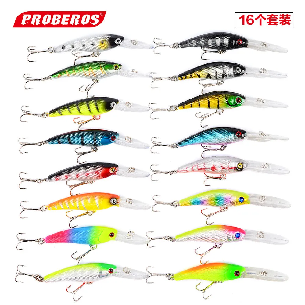 16PC Fishing Lure Set Mixed Minnow Fishing Lure Set from China with OPP Bag and Paper Box Packaging