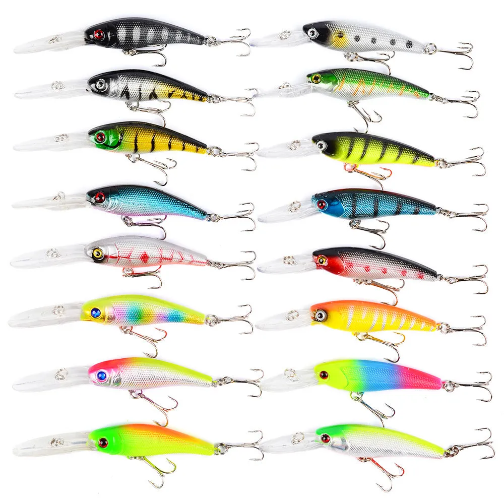 16PC Fishing Lure Set Mixed Minnow Fishing Lure Set from China with OPP Bag and Paper Box Packaging