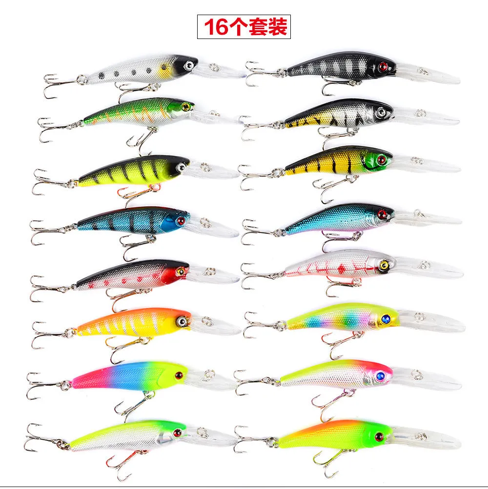 16PC Fishing Lure Set Mixed Minnow Fishing Lure Set from China with OPP Bag and Paper Box Packaging