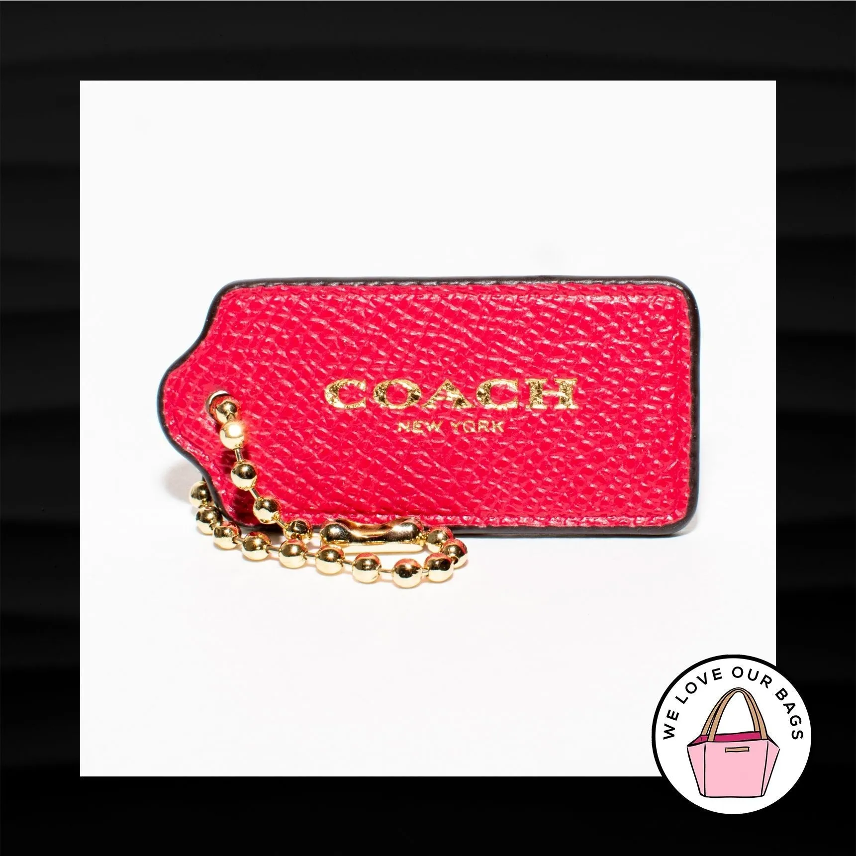 2.25" Med COACH NEW YORK PINK PEBBLE LEATHER BRASS KEY FOB BAG  KEYCHAIN HANGTAG