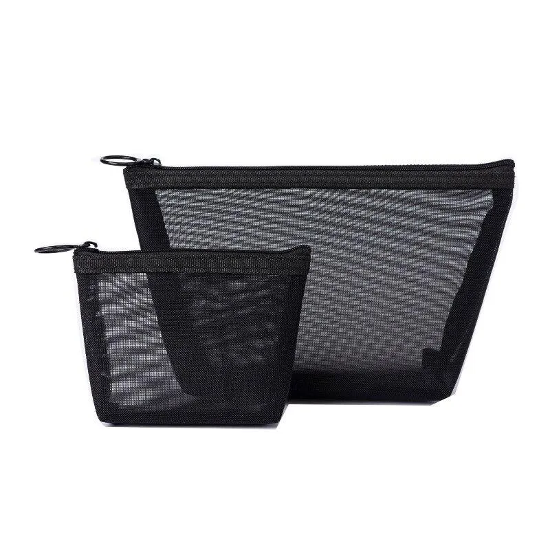 2PCs Multiple Sizes Black Mesh Women Cosmetics Storage Bag Change Lipstick Travel Travel Storage Bag