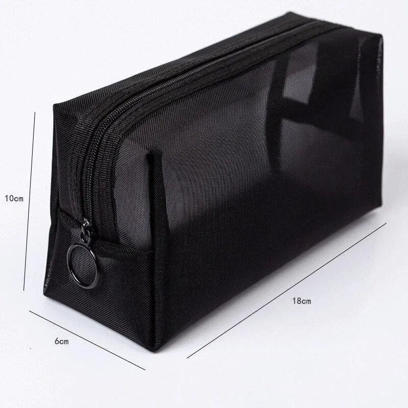 2PCs Multiple Sizes Black Mesh Women Cosmetics Storage Bag Change Lipstick Travel Travel Storage Bag