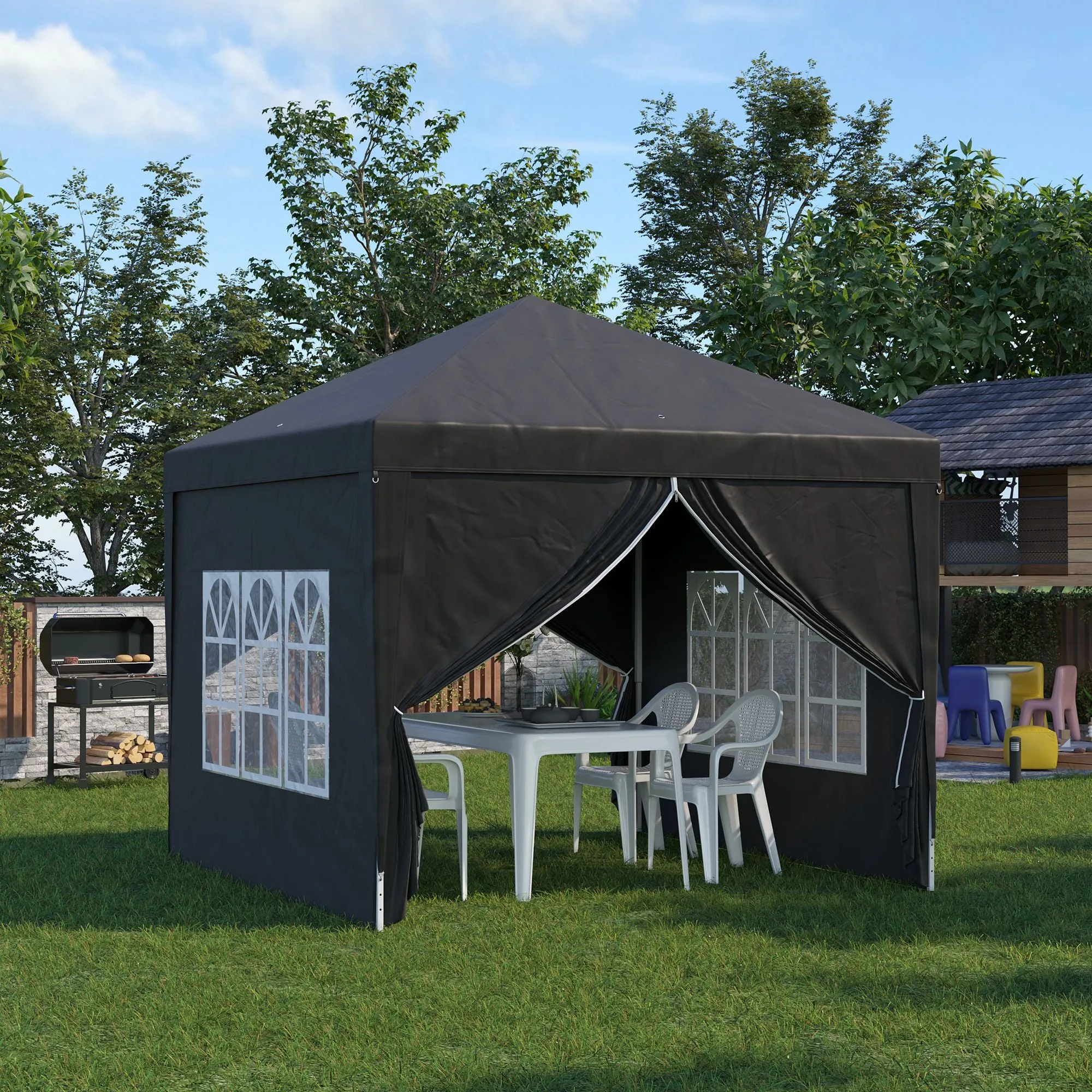 3 x 3 Meters Pop Up Water Resistant Gazebo Wedding Camping Party Tent Canopy Marquee with Carry Bag and 2 Windows, Black