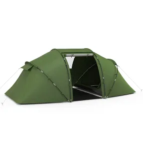 4-6 Man Camping Tent w/ Two Bedroom, Hiking Sun Shelter, UV Protection Tunnel Tent, Green