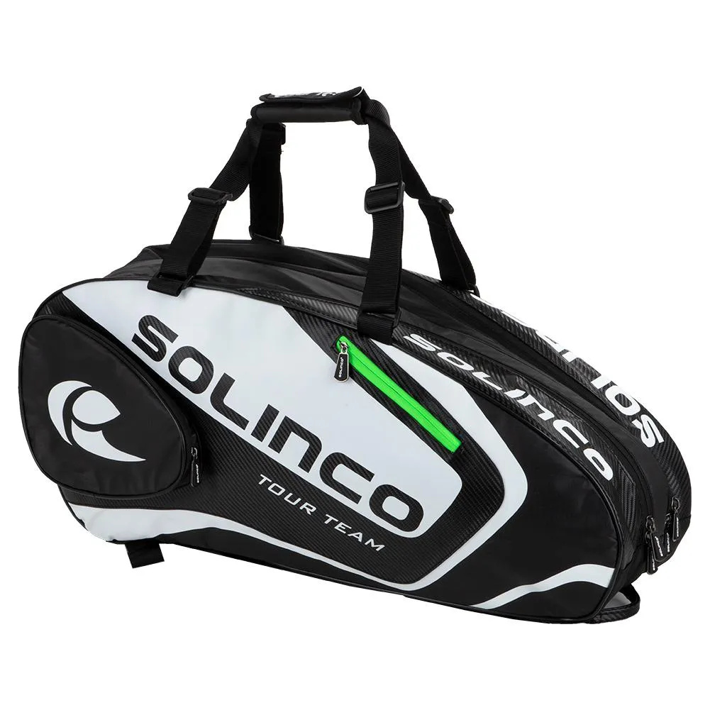 6-Pack Tour Team Tennis Racquet Bag White and Black with Green Zipper Lining