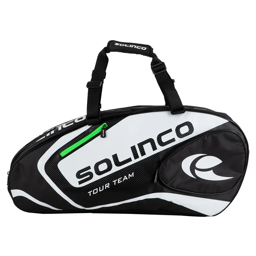 6-Pack Tour Team Tennis Racquet Bag White and Black with Green Zipper Lining