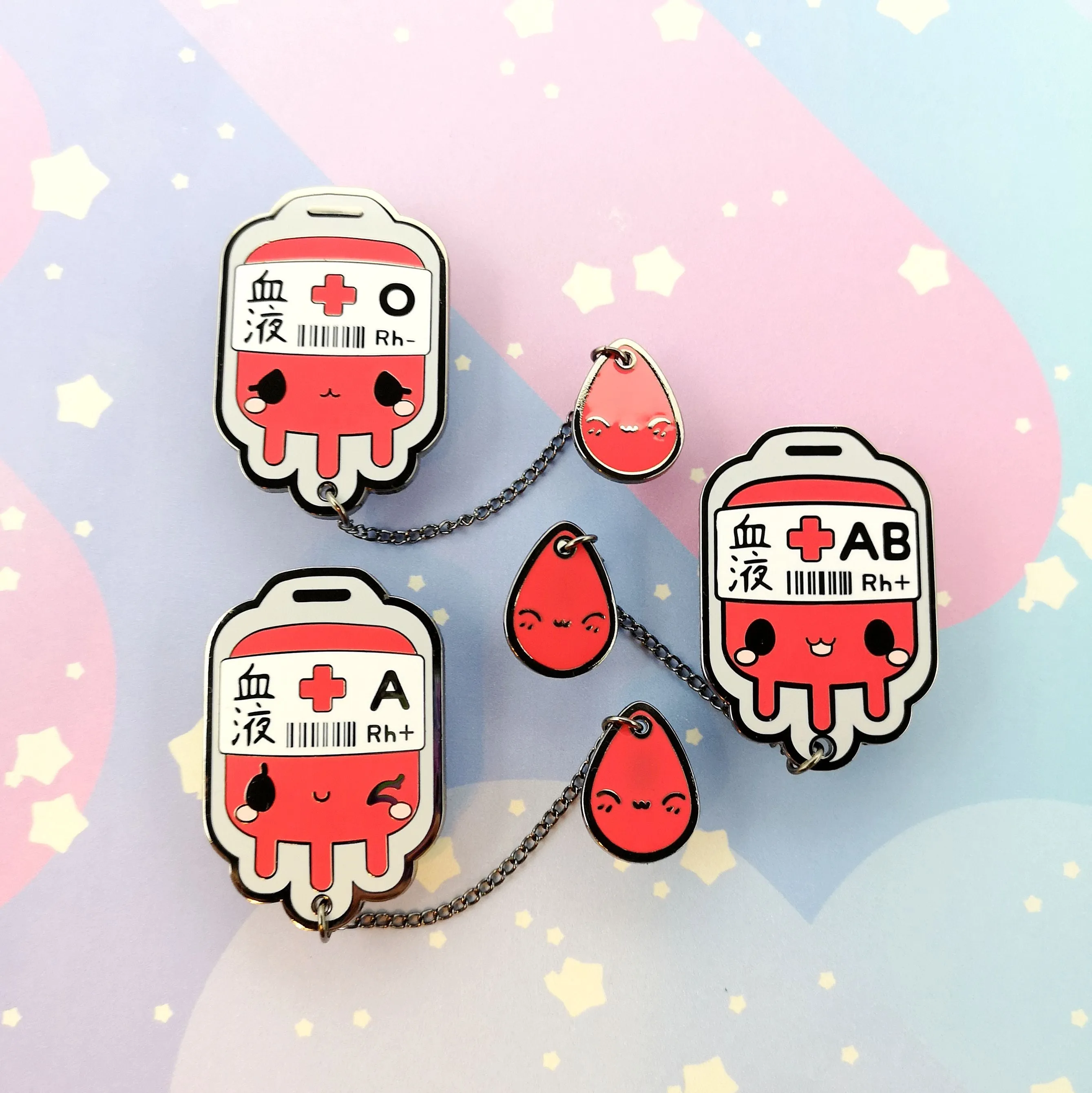 A  Positive Blood Bag-- Hard Enamel Collar Pin -- Kawaii Medical Pins Series