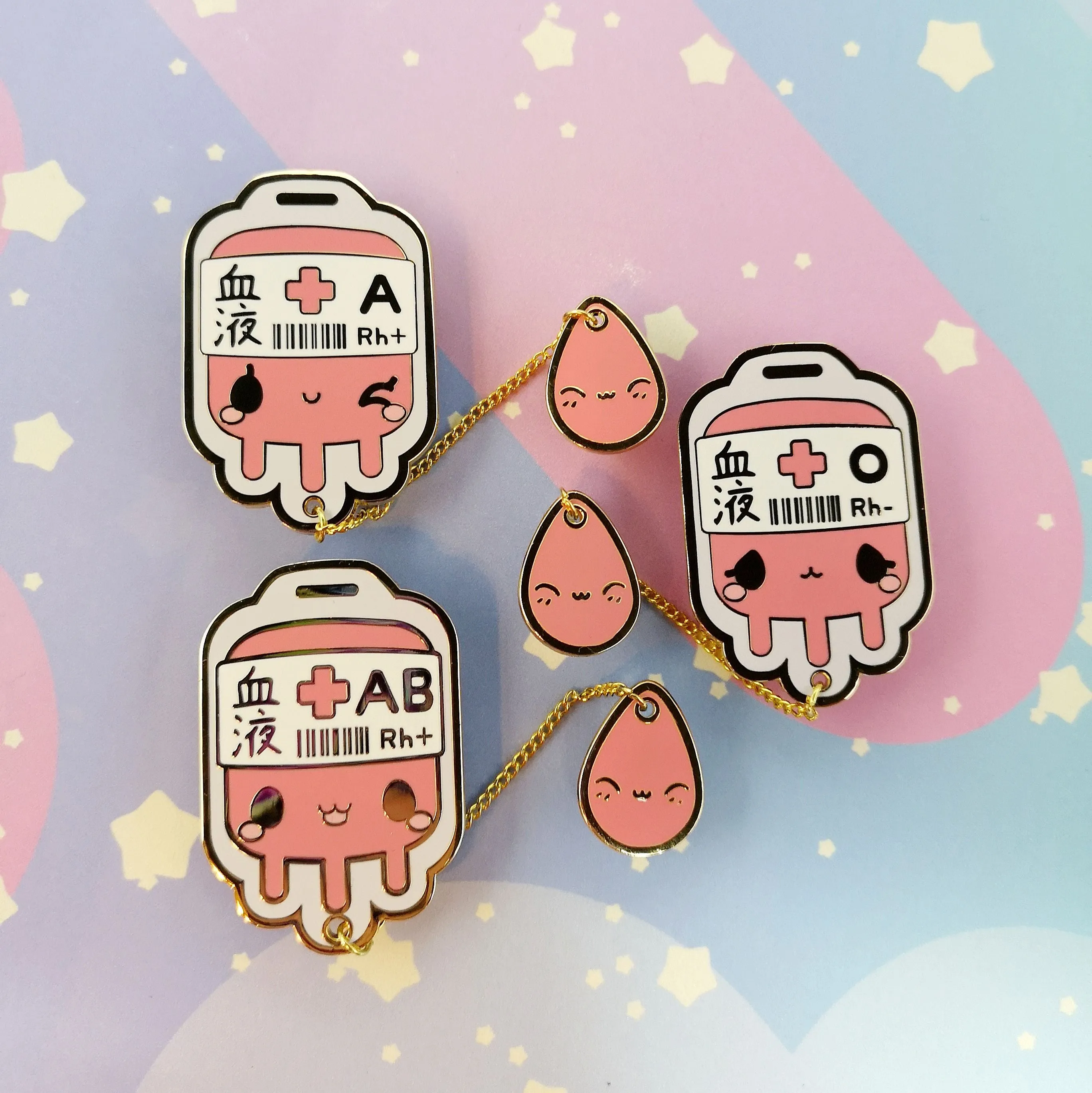 A  Positive Blood Bag-- Hard Enamel Collar Pin -- Kawaii Medical Pins Series