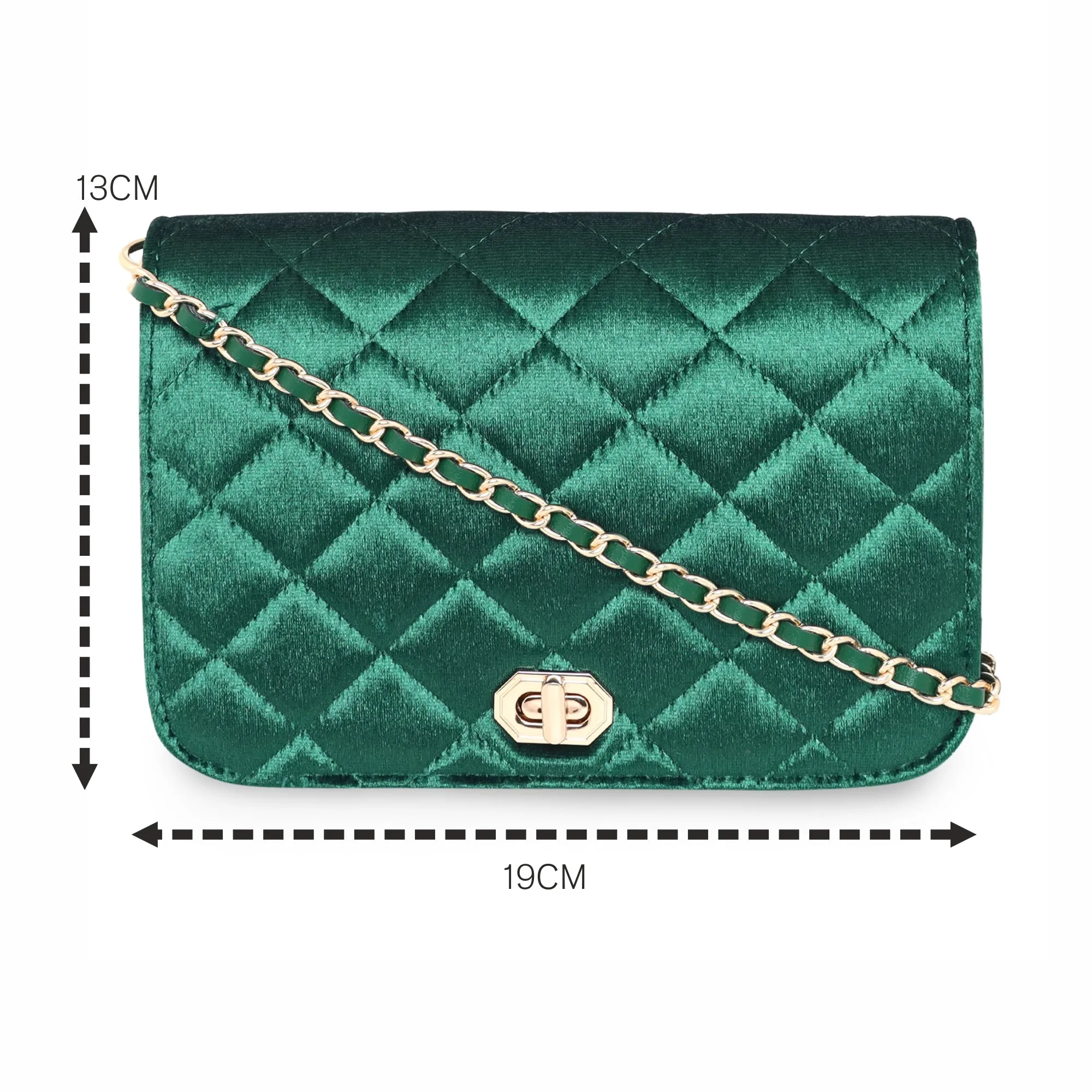 Accessorize London Women's Erin Quilted Velvet Green Sling Bag