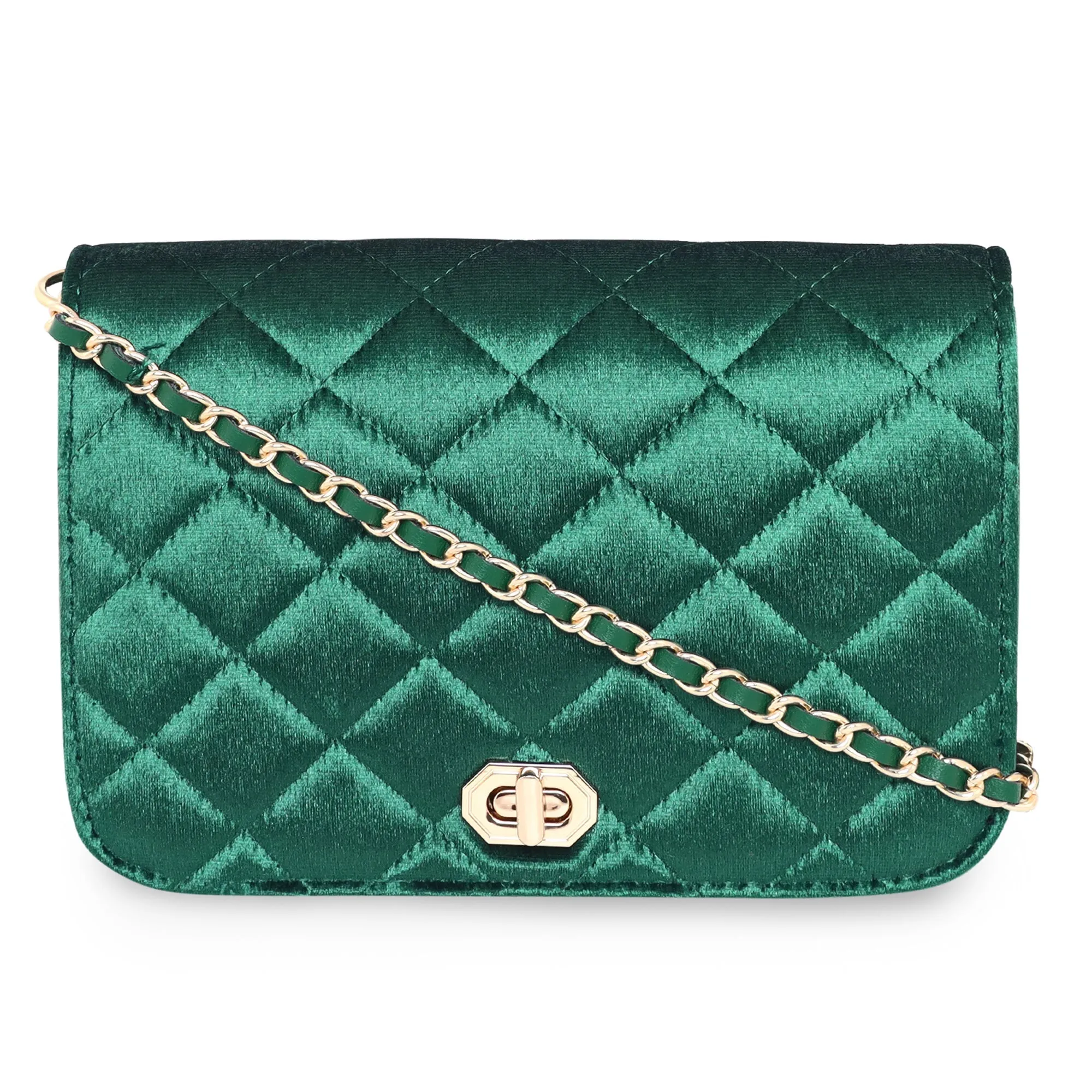 Accessorize London Women's Erin Quilted Velvet Green Sling Bag