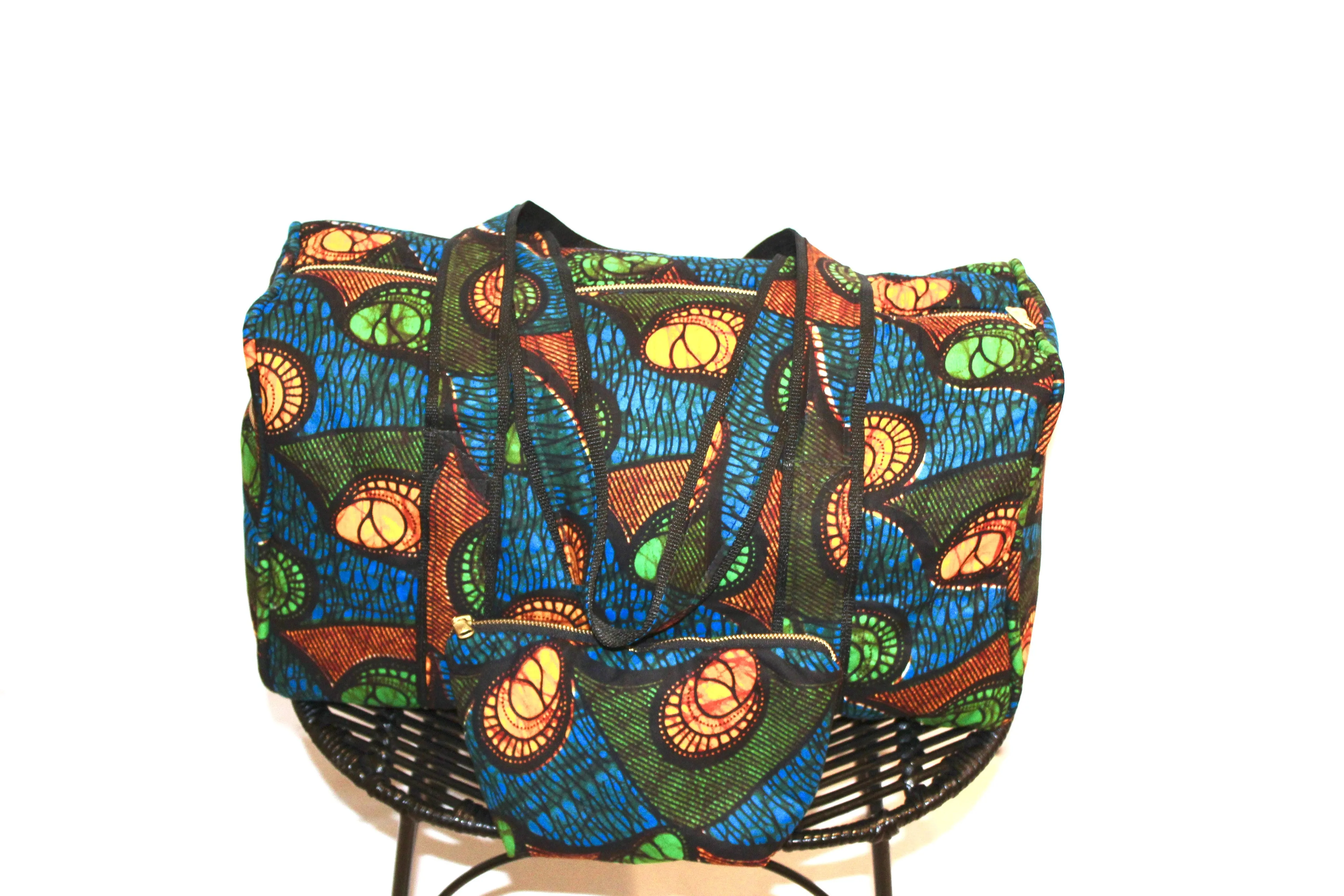 African Print Duffel and Cosmetic Bag Set