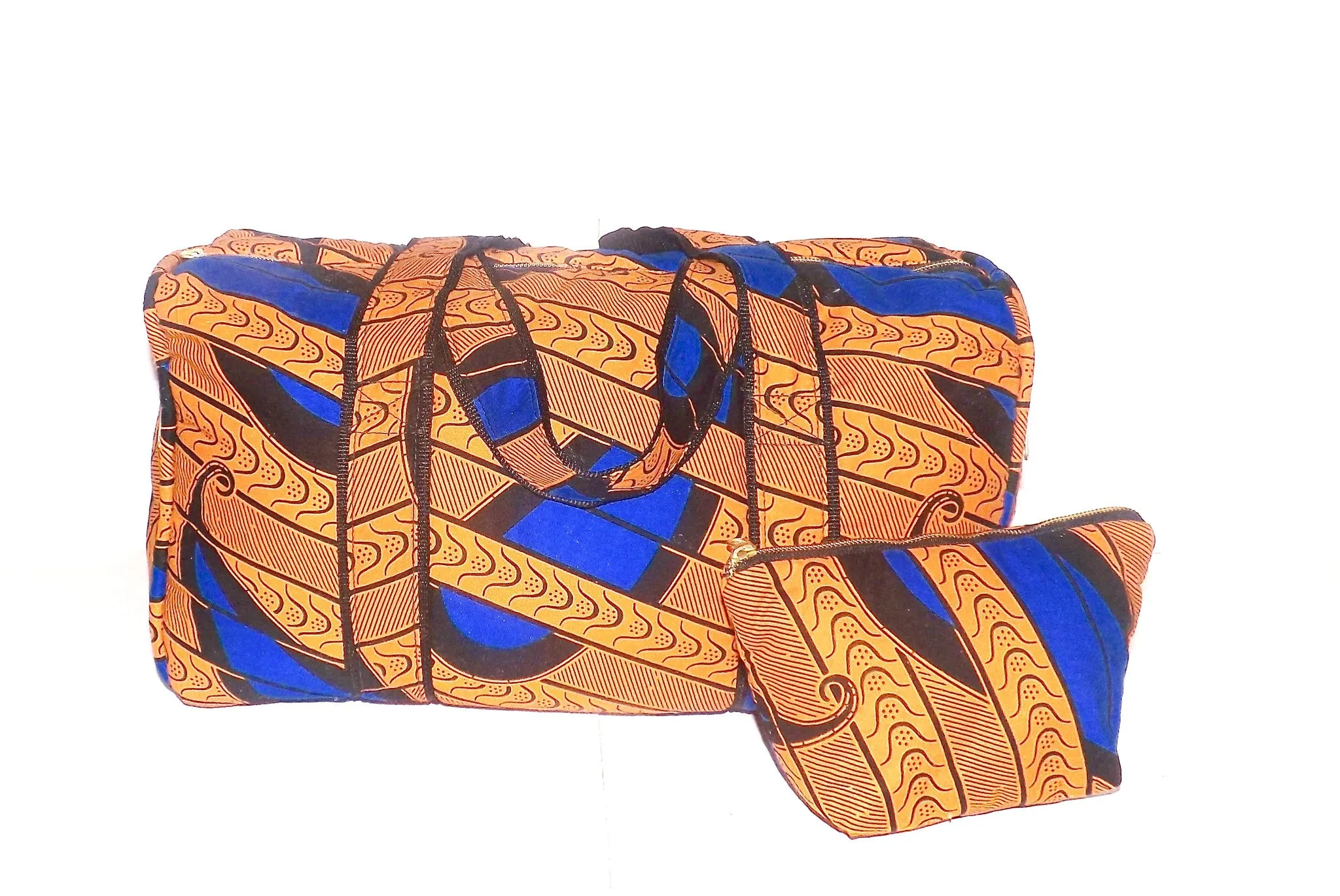 African Print Duffel and Cosmetic Bag Set