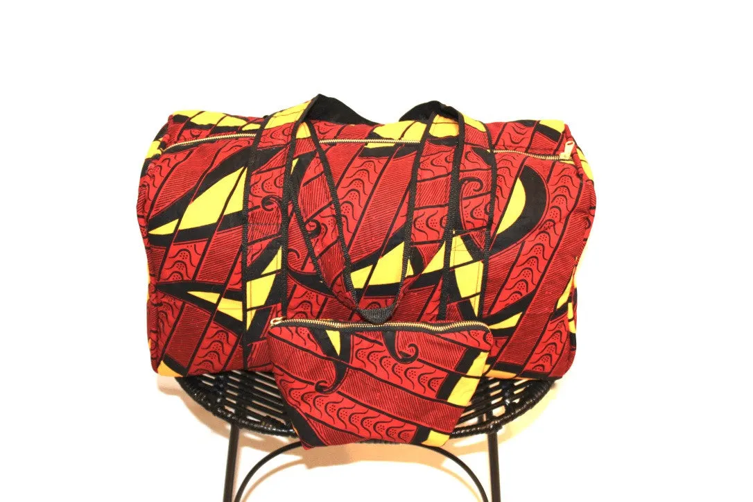 African Print Duffel and Cosmetic Bag Set