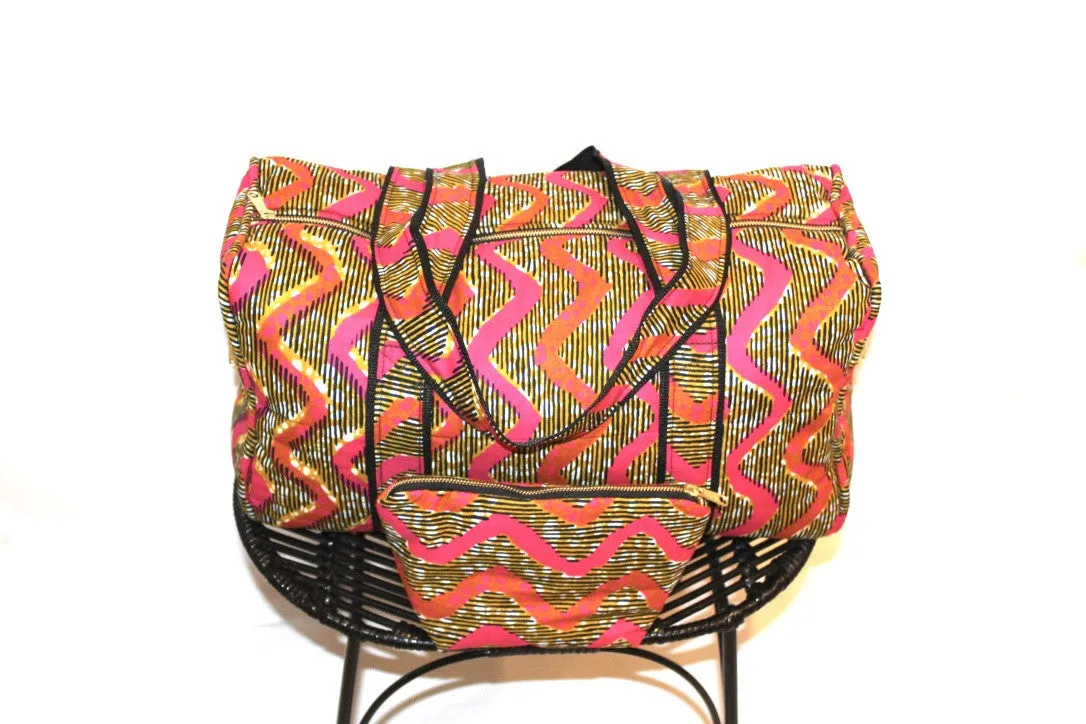 African Print Duffel and Cosmetic Bag Set