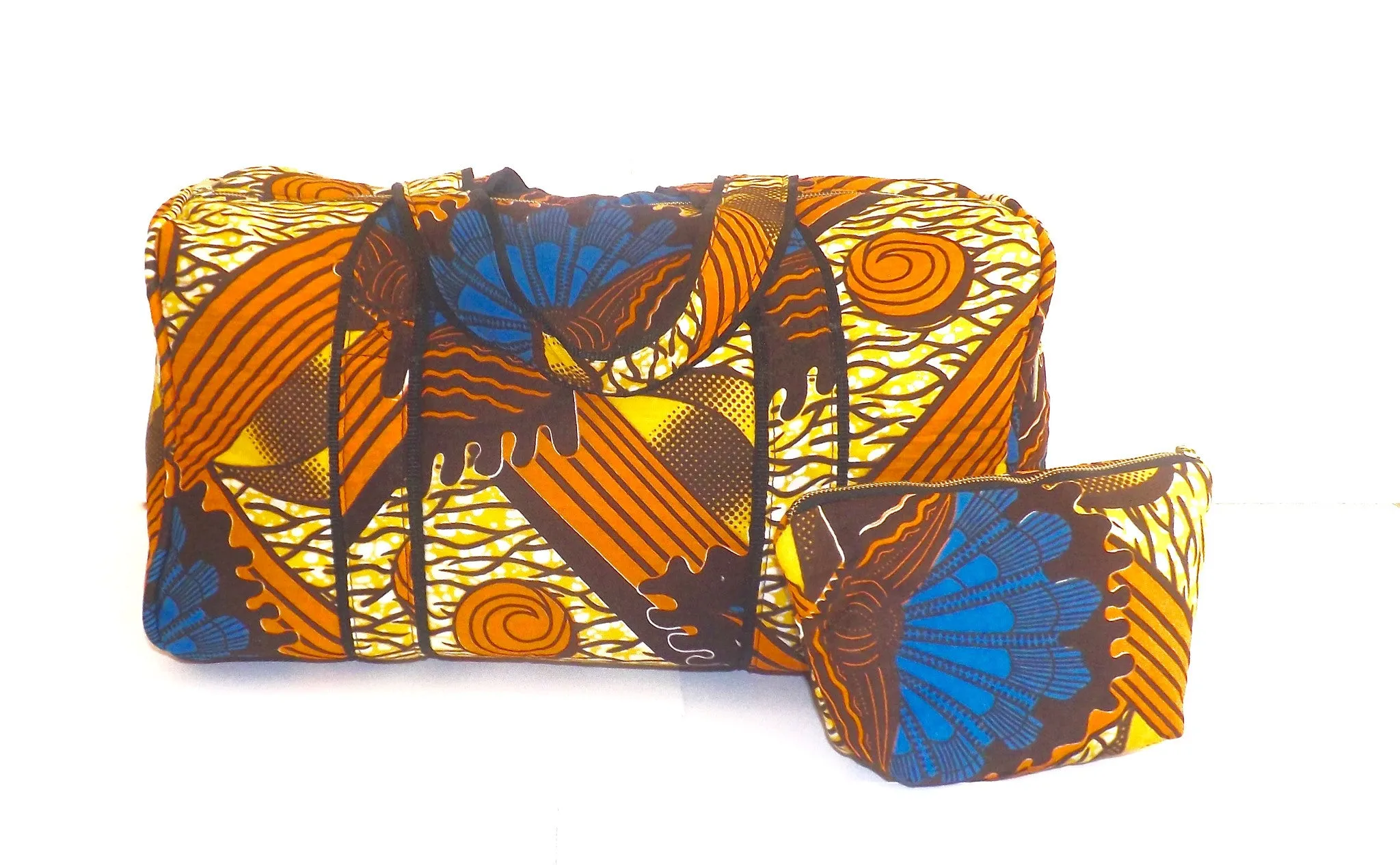 African Print Duffel and Cosmetic Bag Set