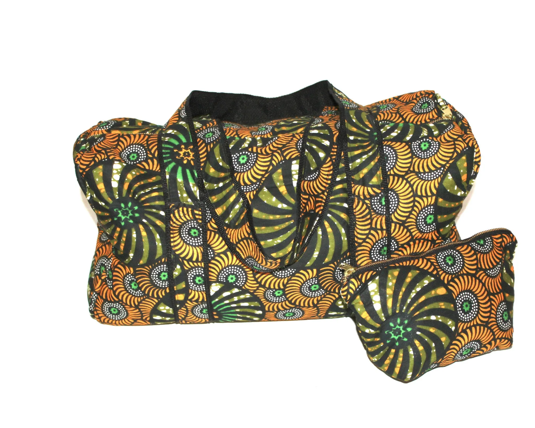 African Print Duffel and Cosmetic Bag Set