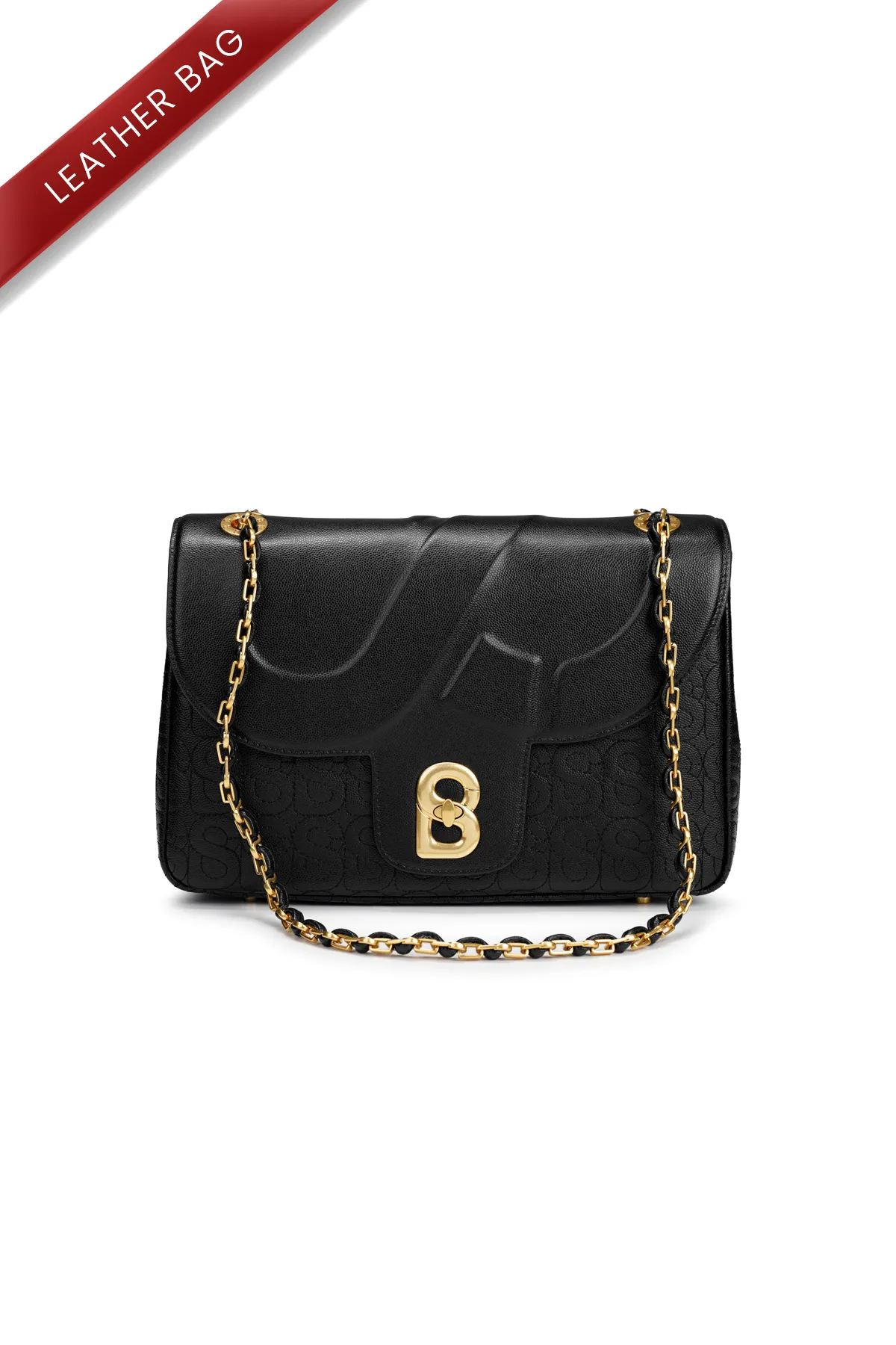 Aluna Leather Flap Bag Large - Black