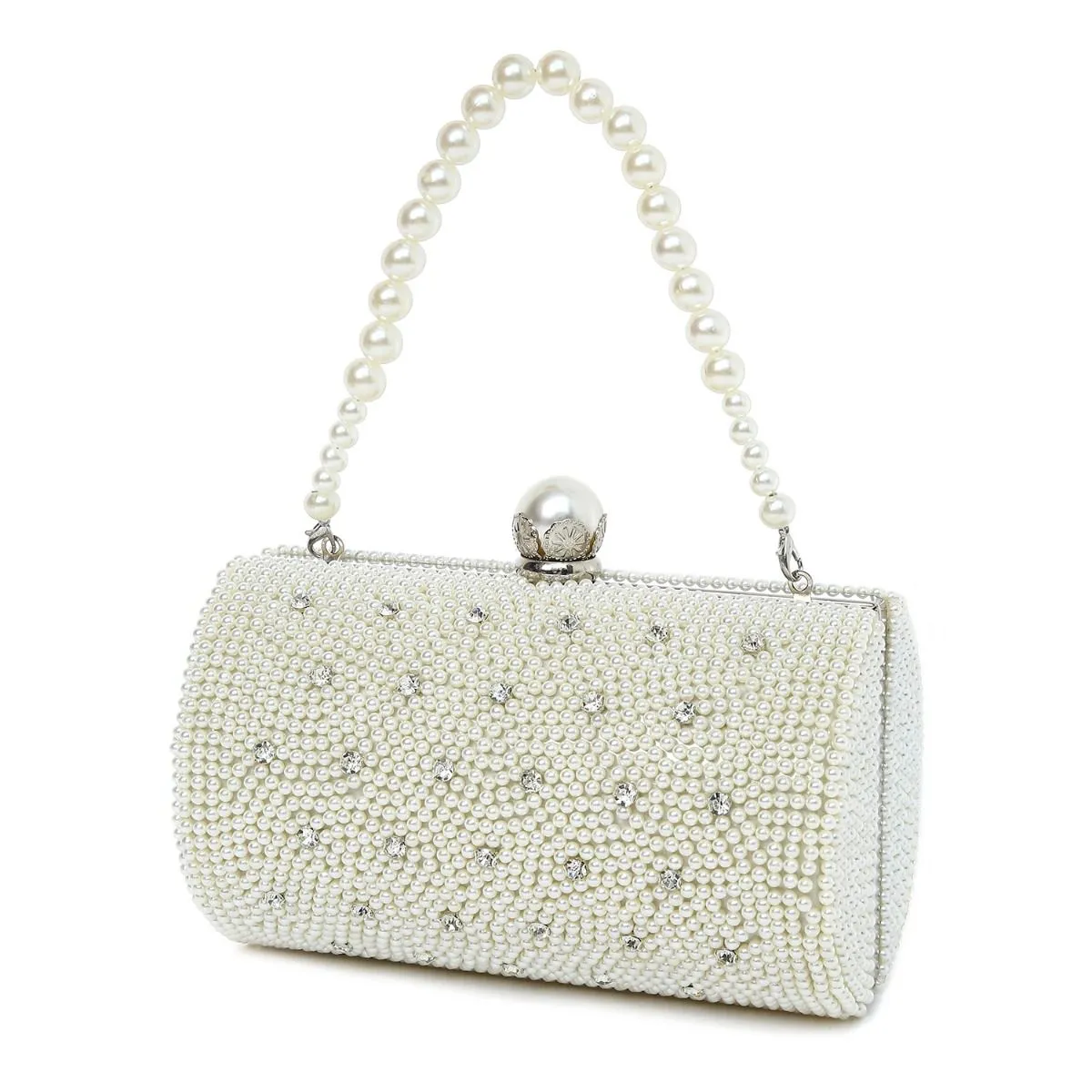 Amber Ivory Pearl & Crystal Evening Clutch Bag