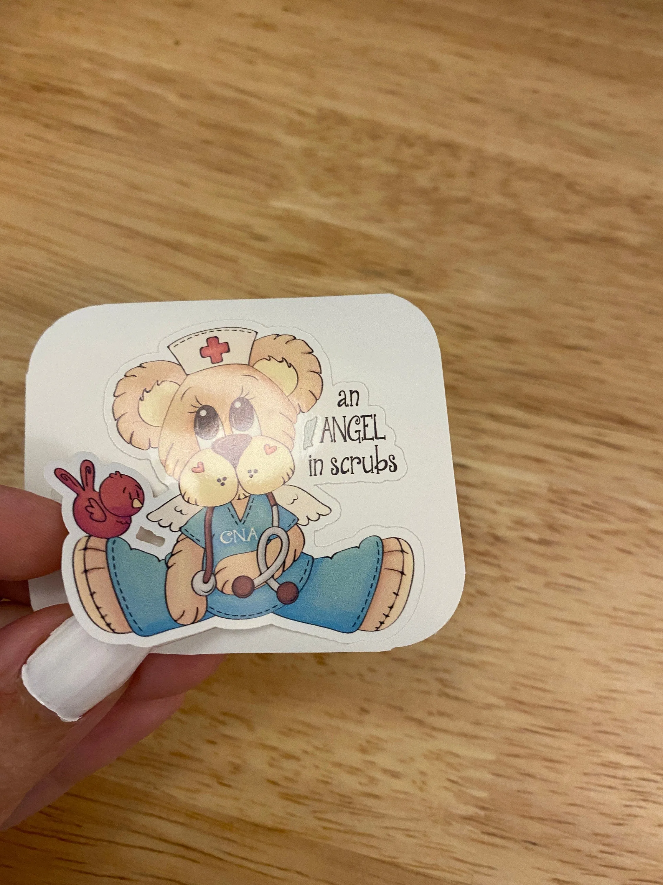 An Angel in Scrubs STICKER, Cute Bear CNA Sticker, Cute Medical Bear Sticker, Cute Medical Bear in Scrubs Sticker