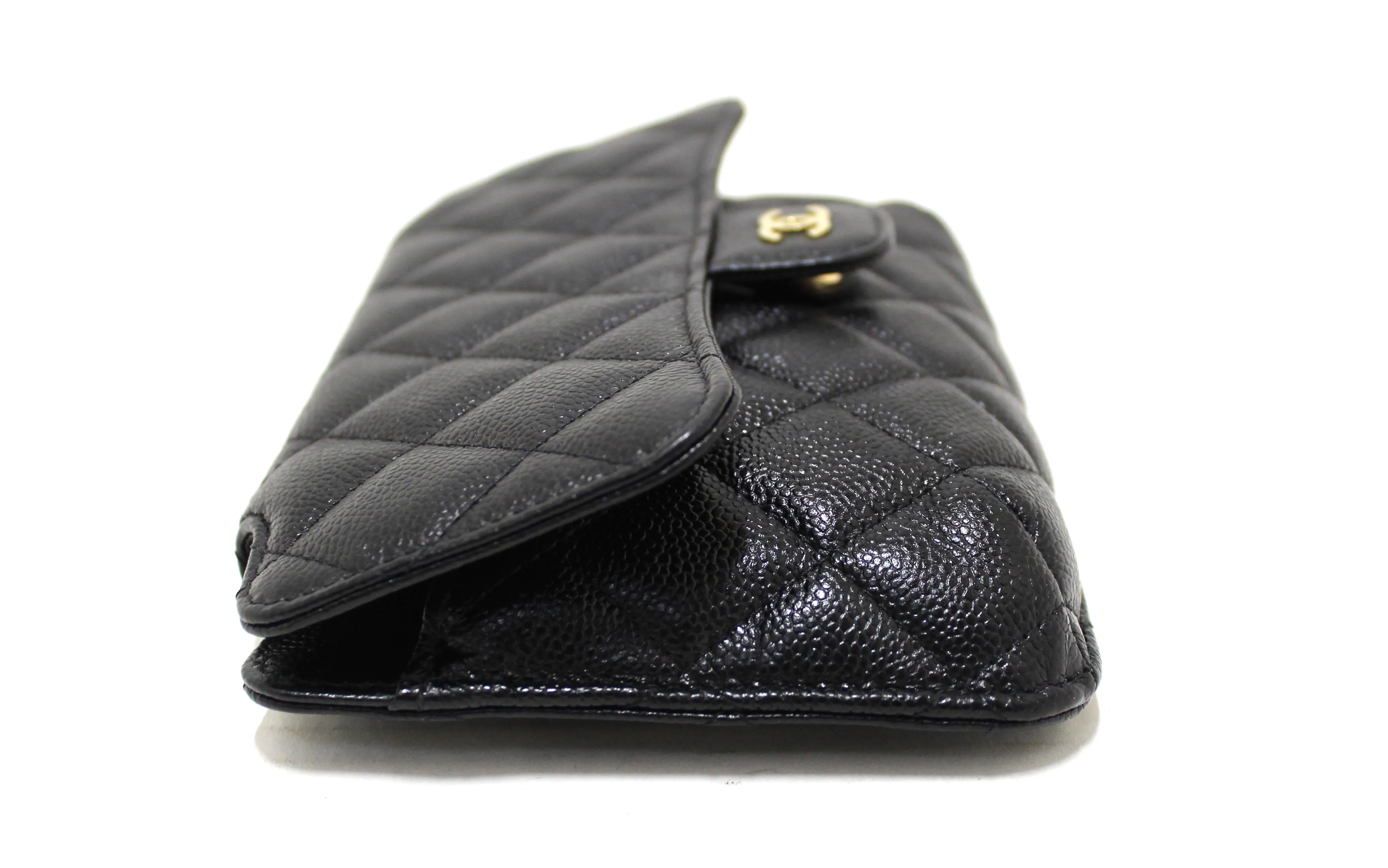 Authentic Chanel Black Caviar Quilted Leather Phone Bag On Chain Crossbody Bag