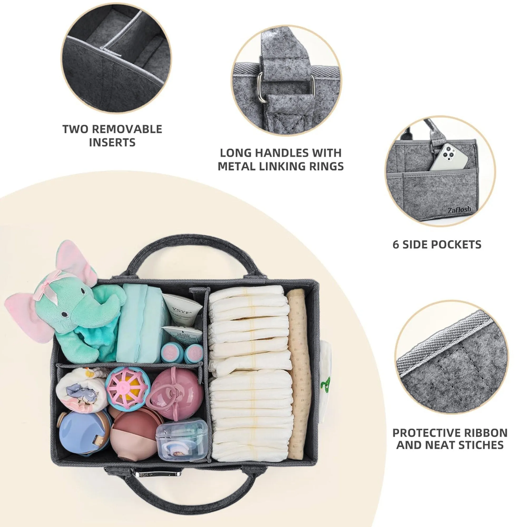 Babymoon Baby Products Caddy Diaper Organiser Bag | Multifunctional Travel Diaper Backpack Baby Wipes Felt Storage, Nursery, Foldable and Portable