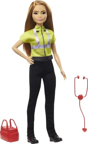 Barbie Paramedic Petite 12 Inch Fashion Doll with Brunette Hair, Stethoscope, Medical Bag & Accessories