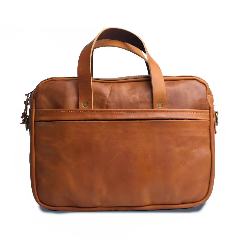 Bark And Mill Leather Laptop Briefcase | Tan