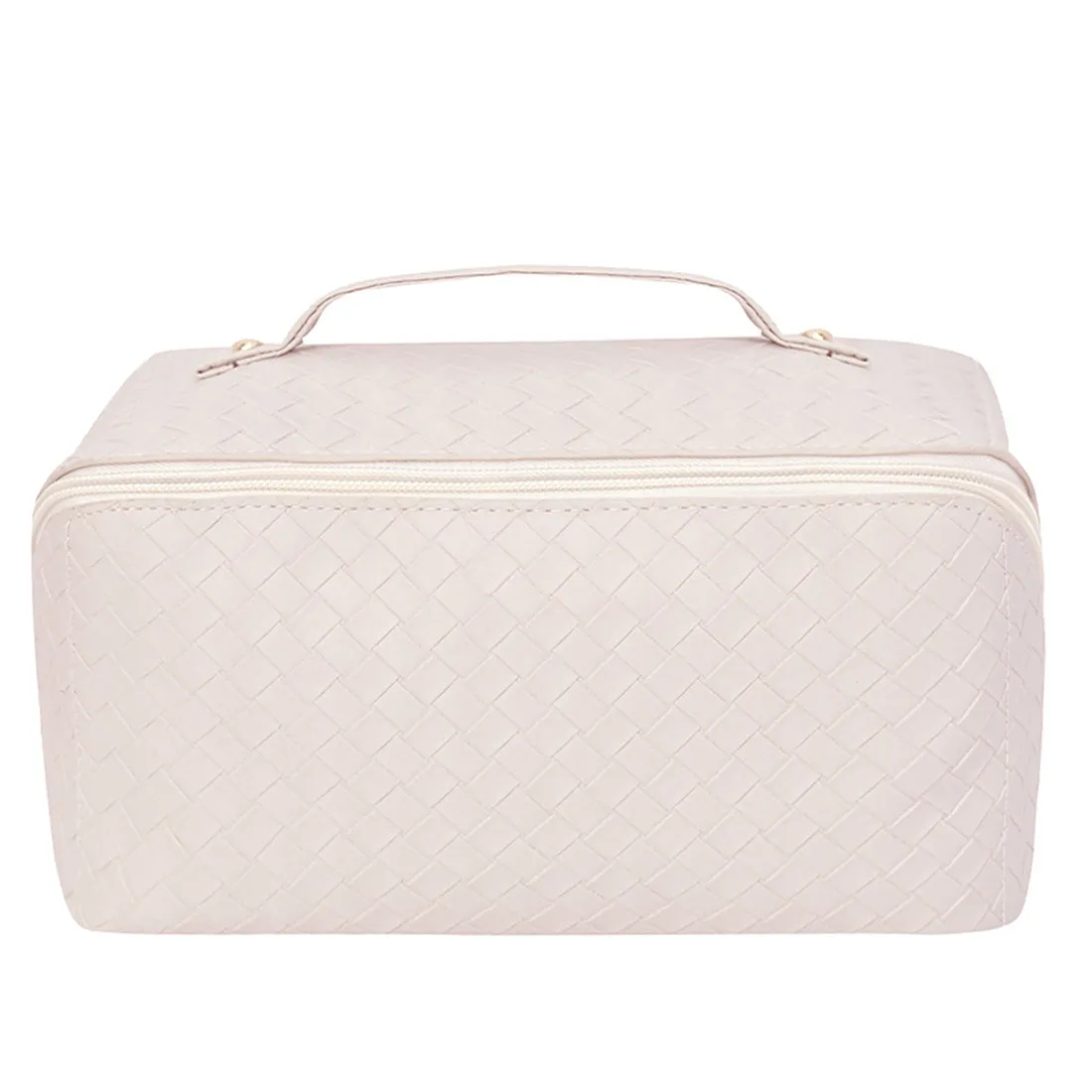 Basket Weave Cream NGIL Medium Faux Leather Expandable Travel Toiletry