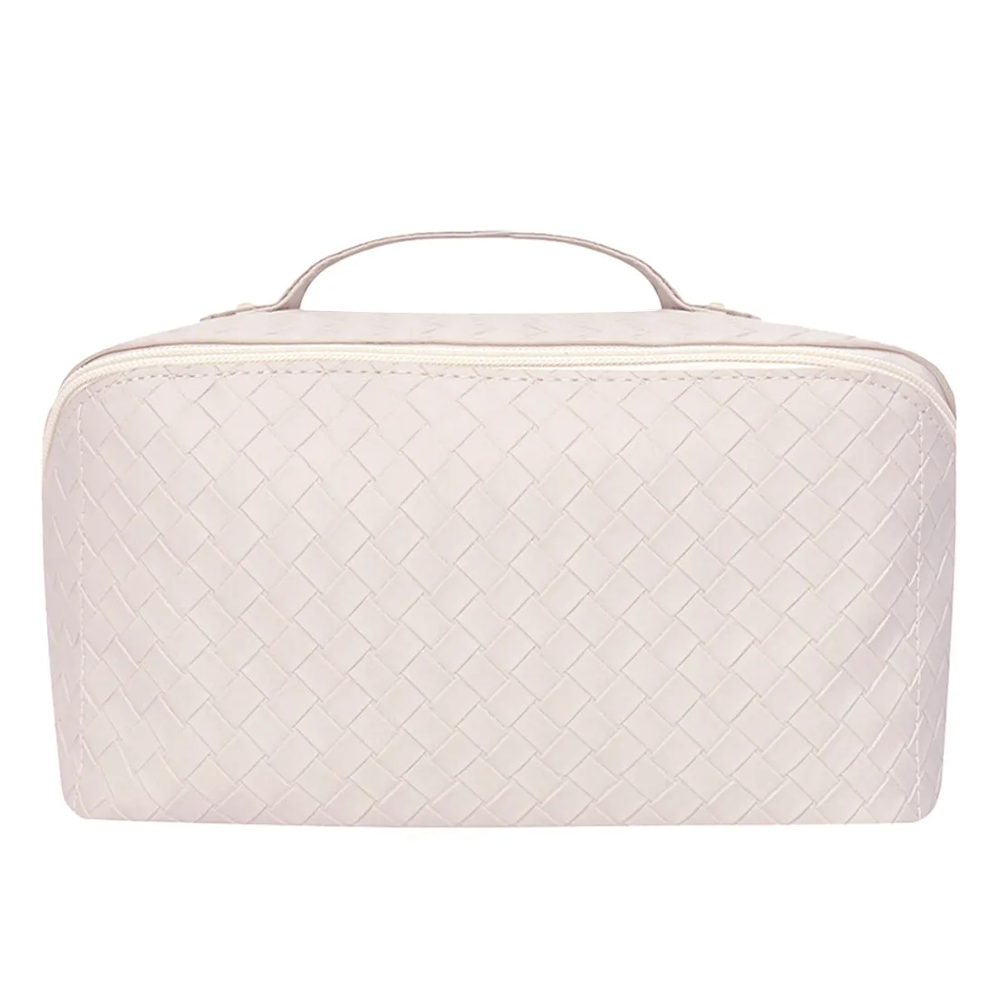 Basket Weave Cream NGIL Medium Faux Leather Expandable Travel Toiletry