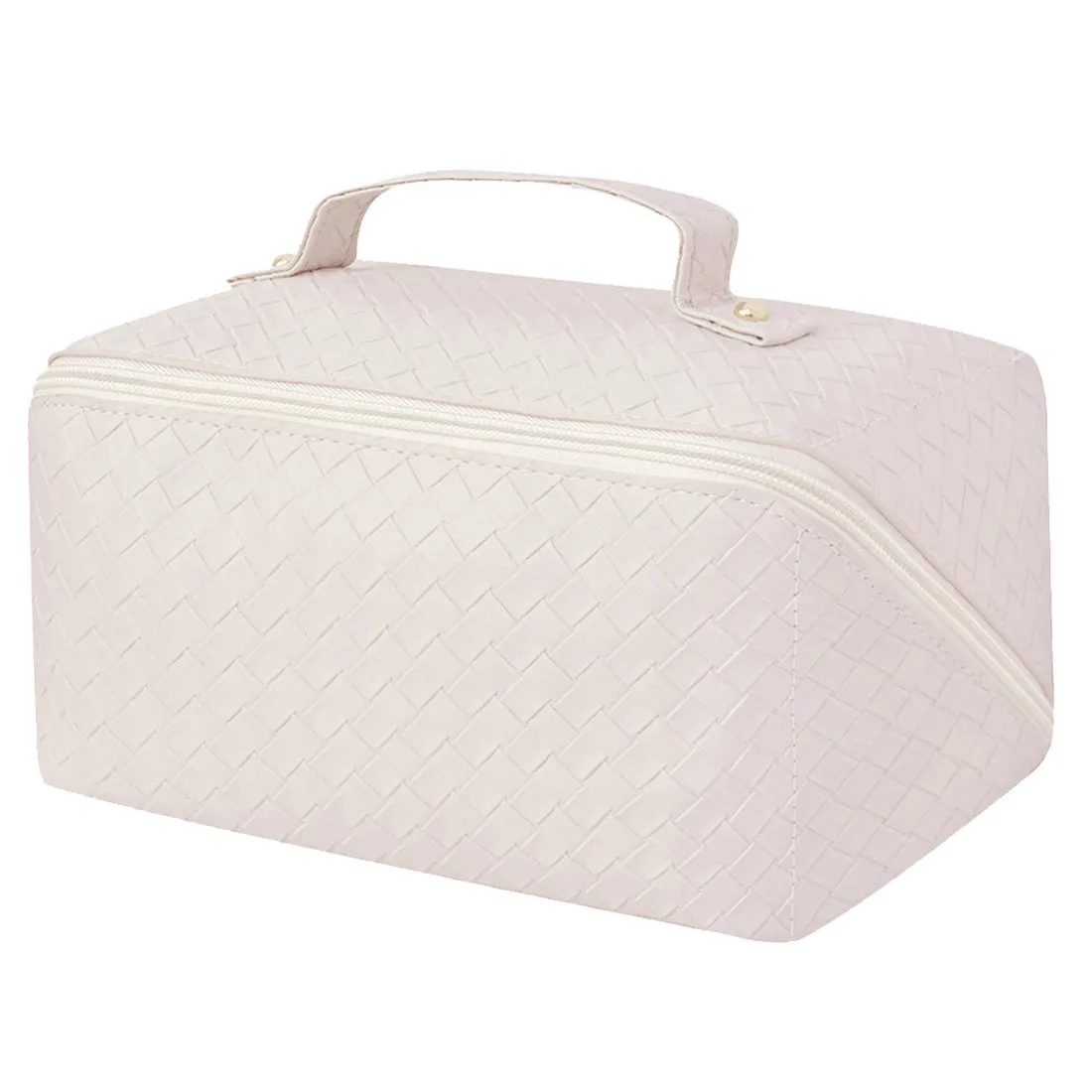 Basket Weave Cream NGIL Medium Faux Leather Expandable Travel Toiletry