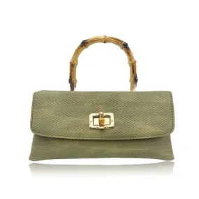 Belle Bamboo Handle Bag - Green