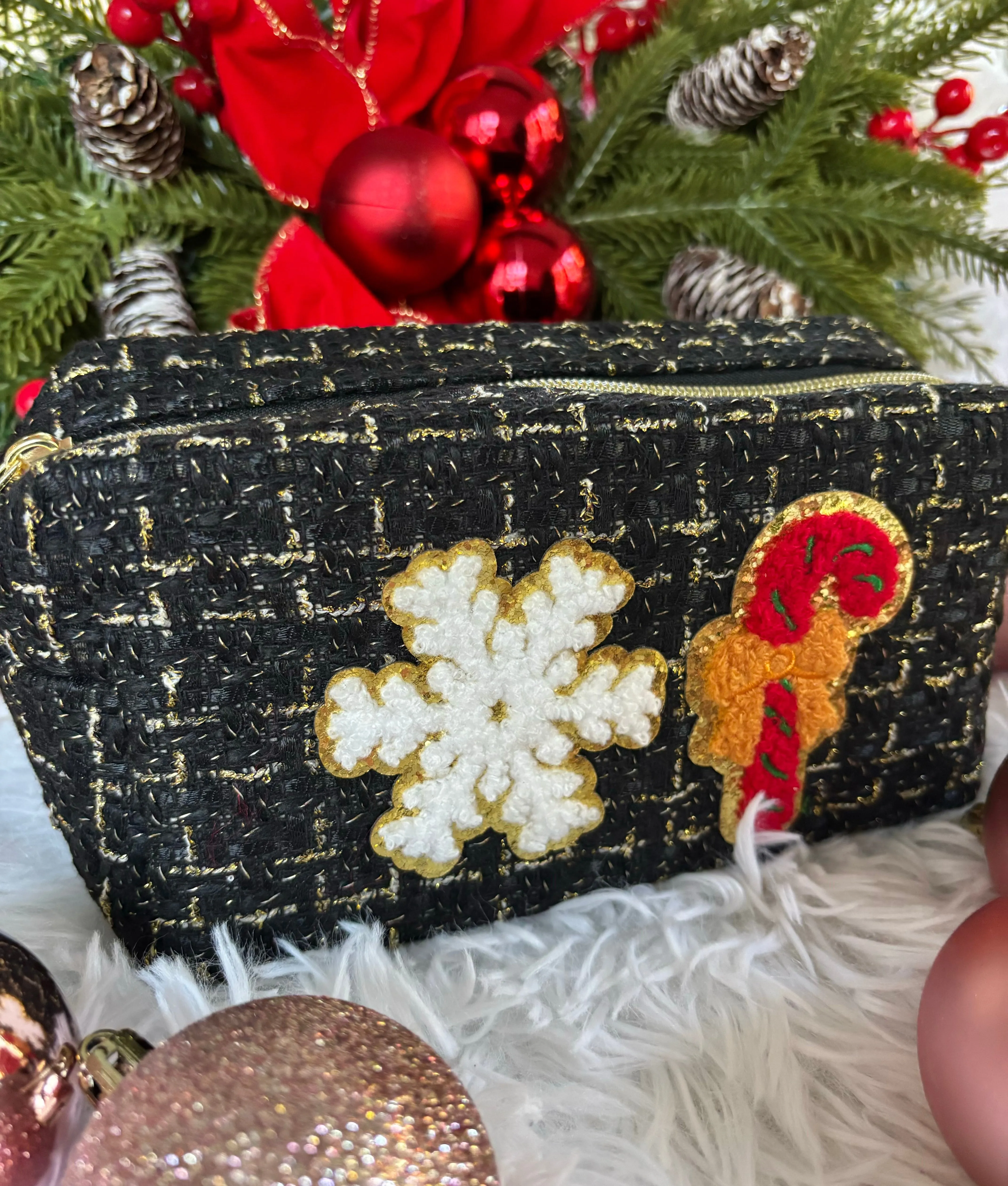 Black & Gold Tweed Cosmetic Bag-Various Styles