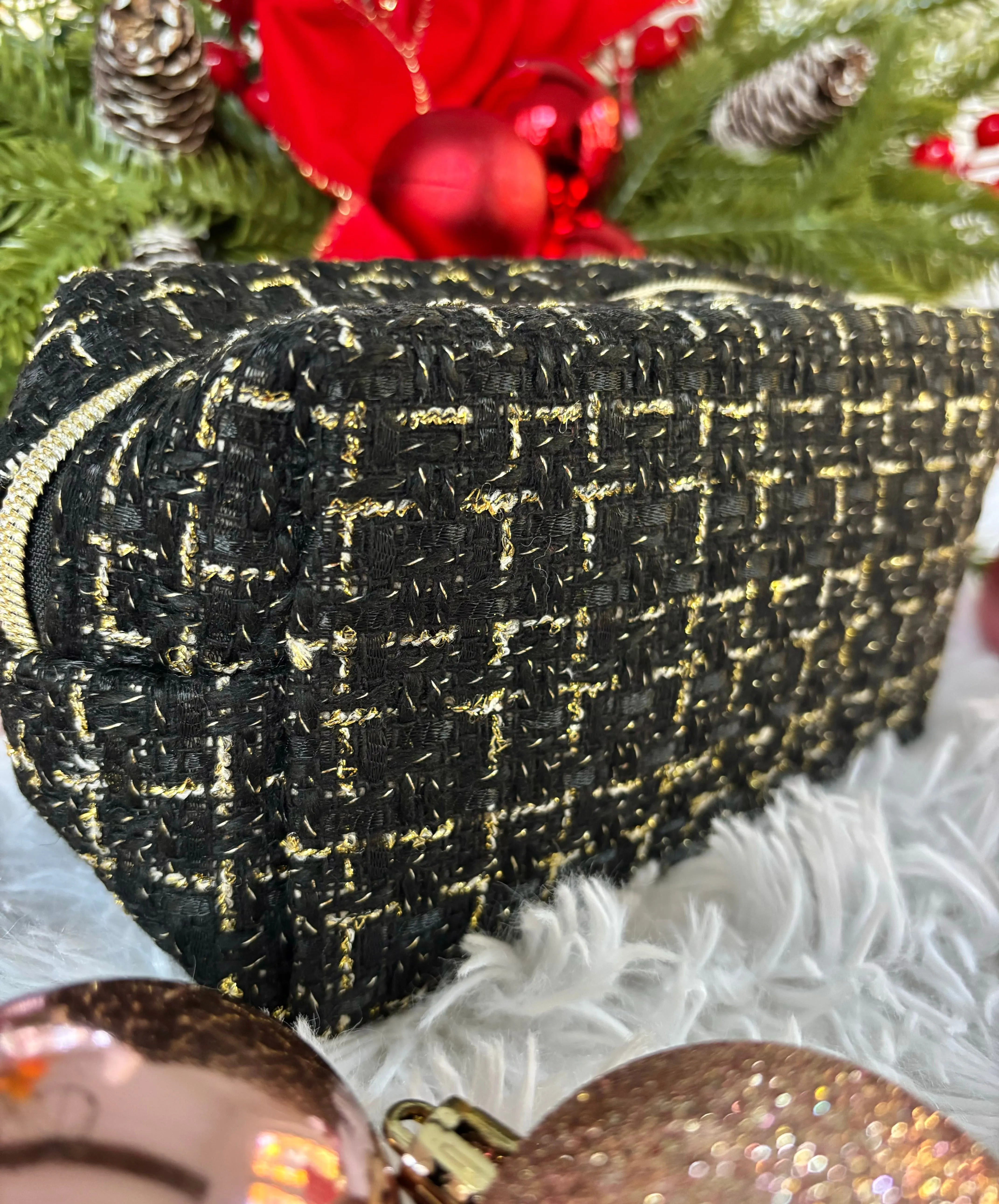 Black & Gold Tweed Cosmetic Bag-Various Styles