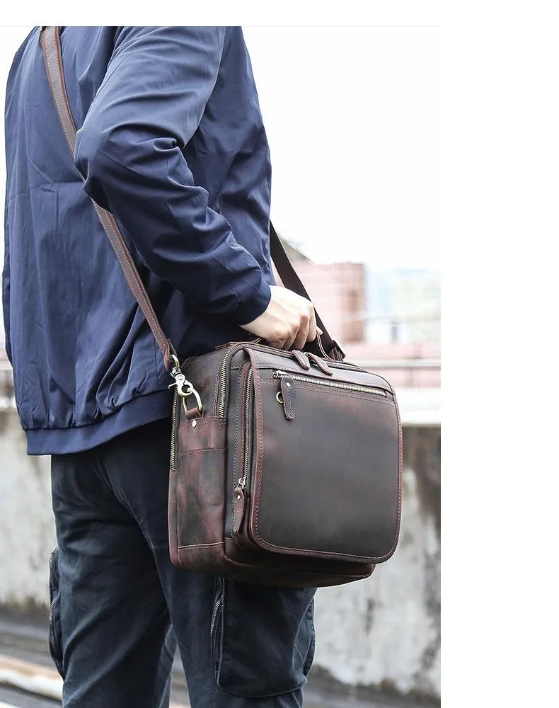 Black Coffee Fashion Leather Mens Vintage Small Handbag Messenger Bags Side Bag For Men