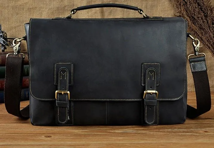 Black Coffee Leather Mens Briefcase Laptop Bag Business Bag Work Bag for Men