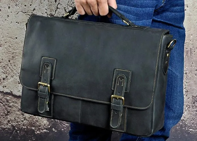 Black Coffee Leather Mens Briefcase Laptop Bag Business Bag Work Bag for Men