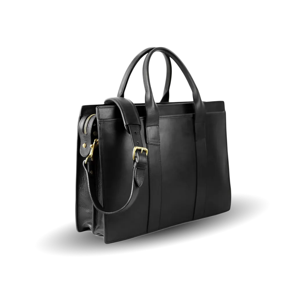 Black Double Gusset Zip-Top Briefcase