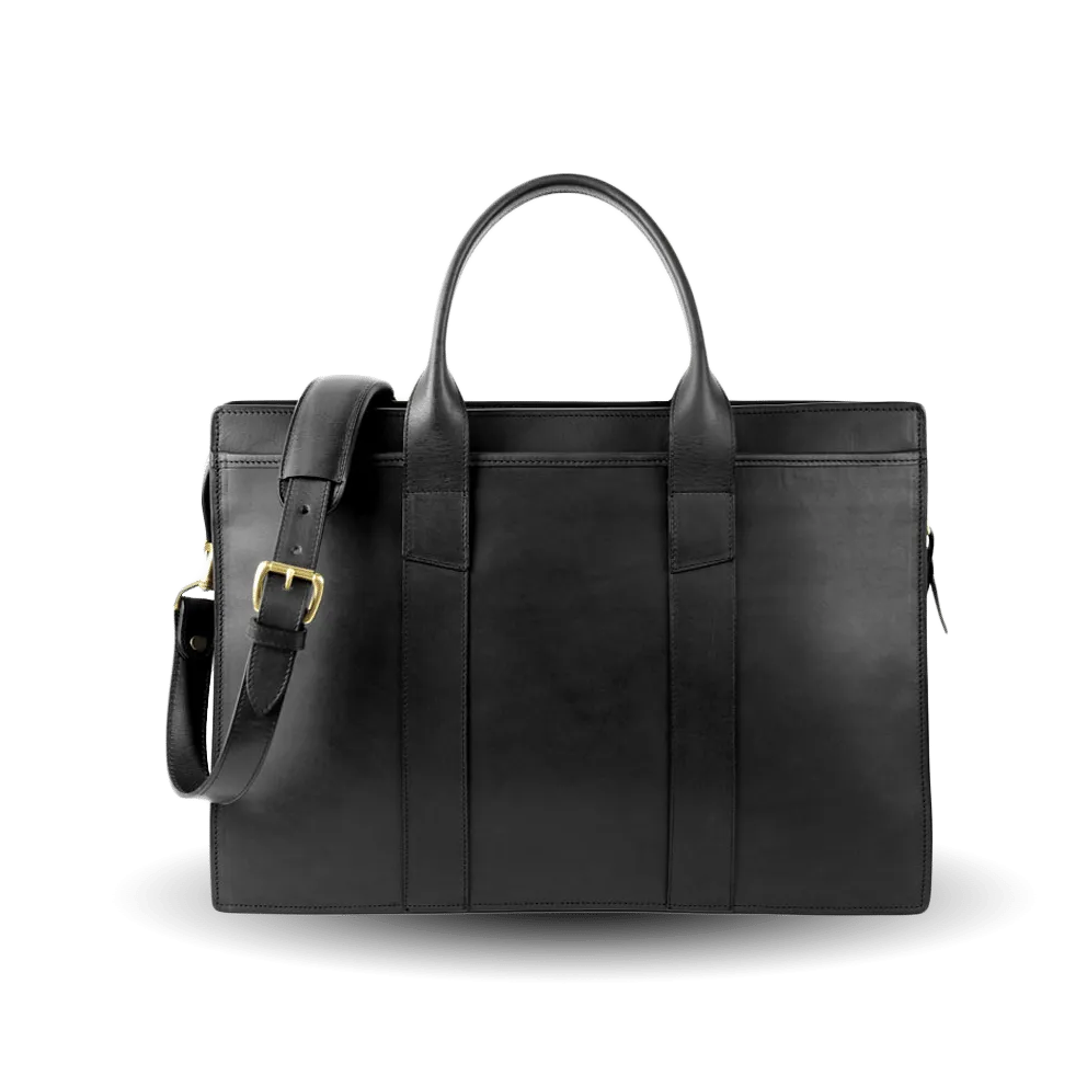 Black Double Gusset Zip-Top Briefcase