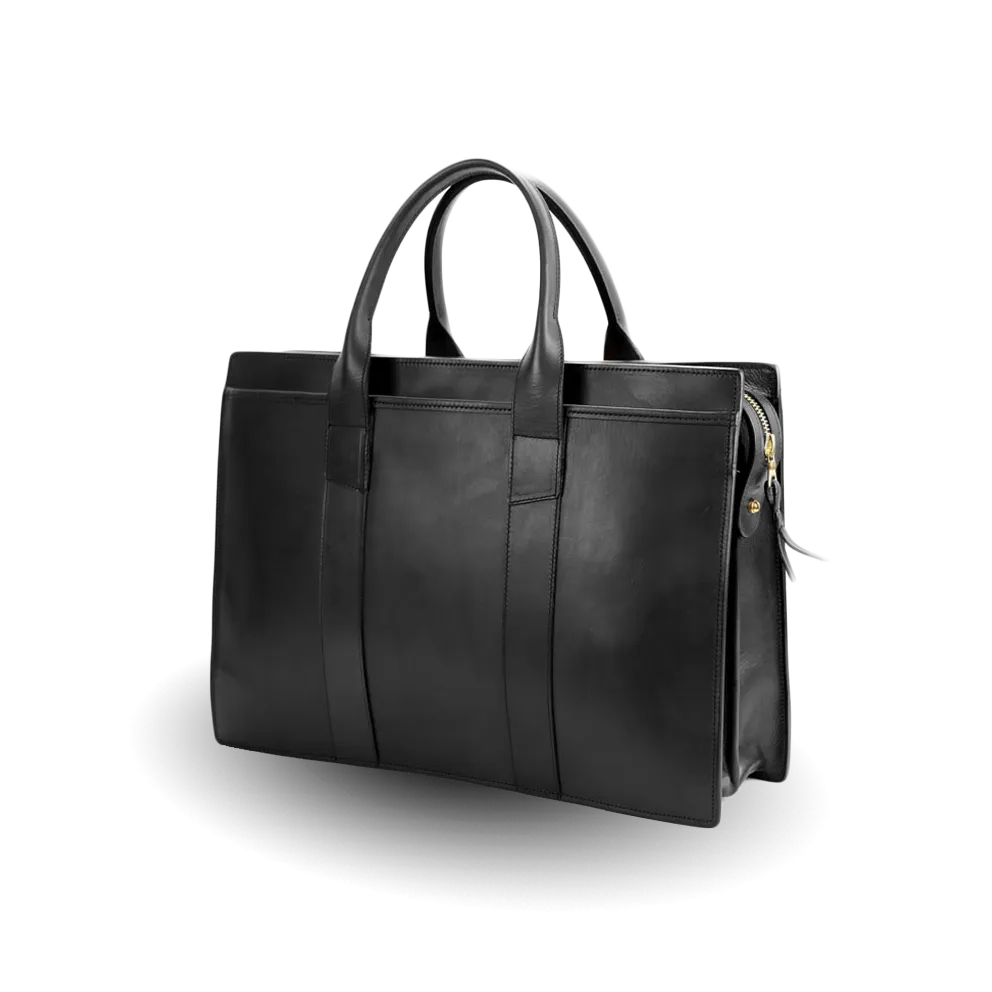 Black Double Gusset Zip-Top Briefcase