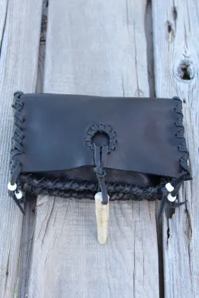 Black leather clutch, leather wallet