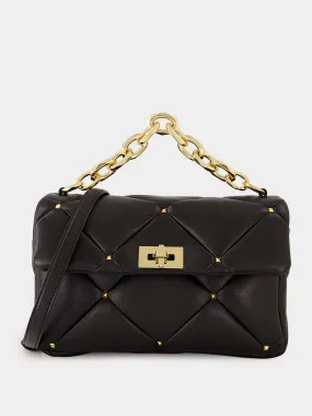 Black Roman Stud Large Shoulder Bag