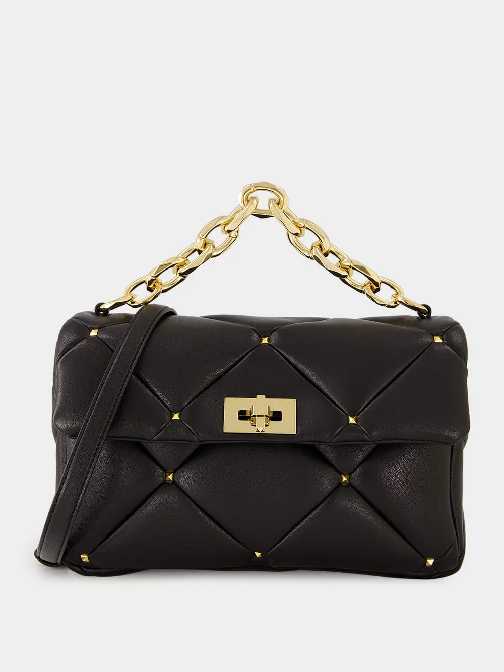 Black Roman Stud Large Shoulder Bag