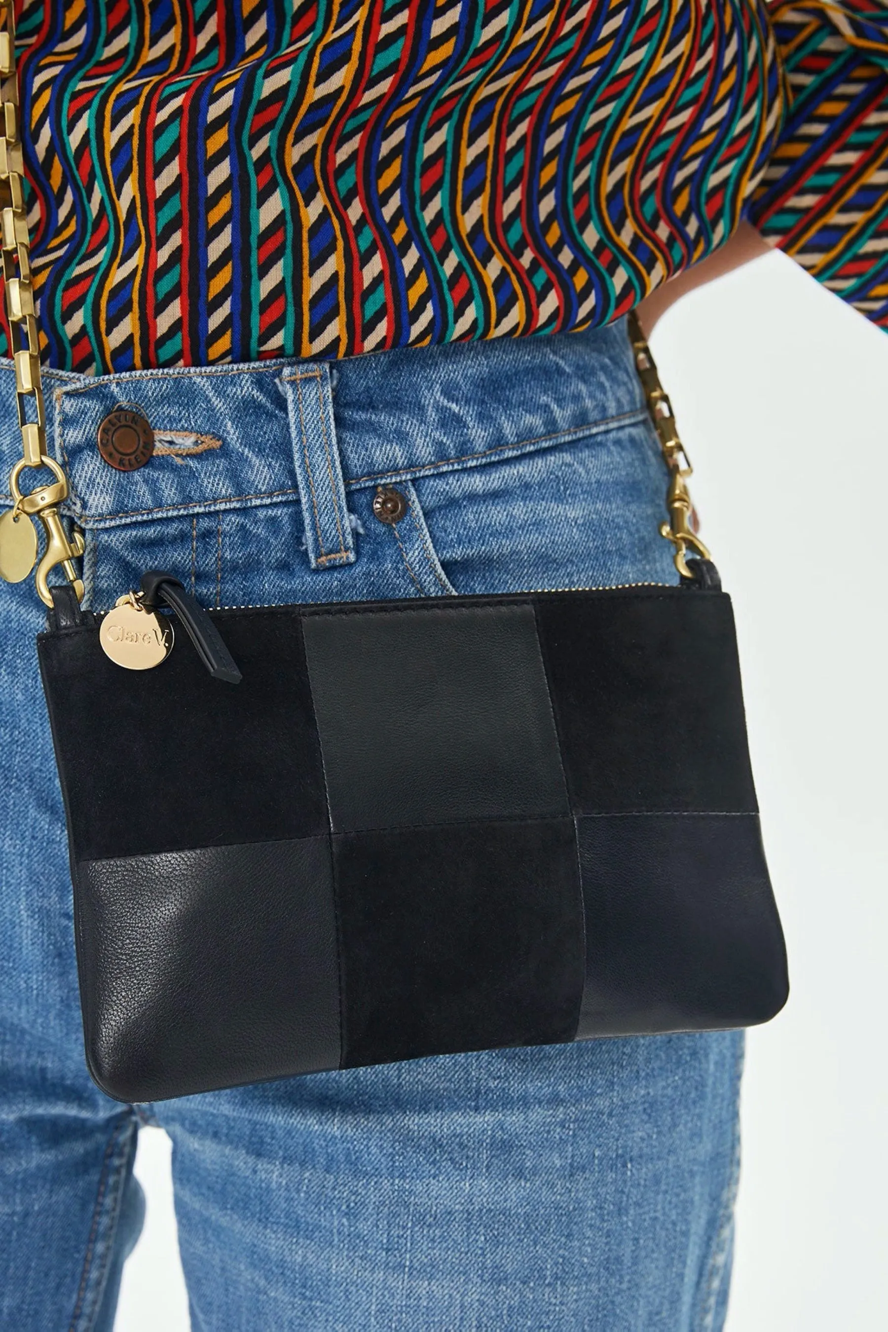 Black Suede & Nappa Patchwork Wallet Clutch