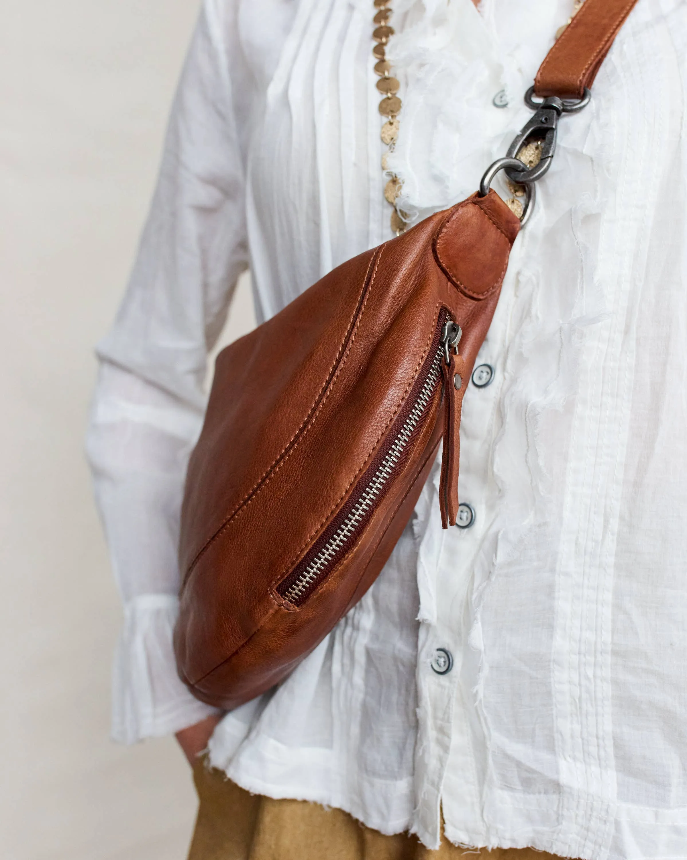 Callie Handcrafted Leather Sling/Crossbody Bags: Cognac