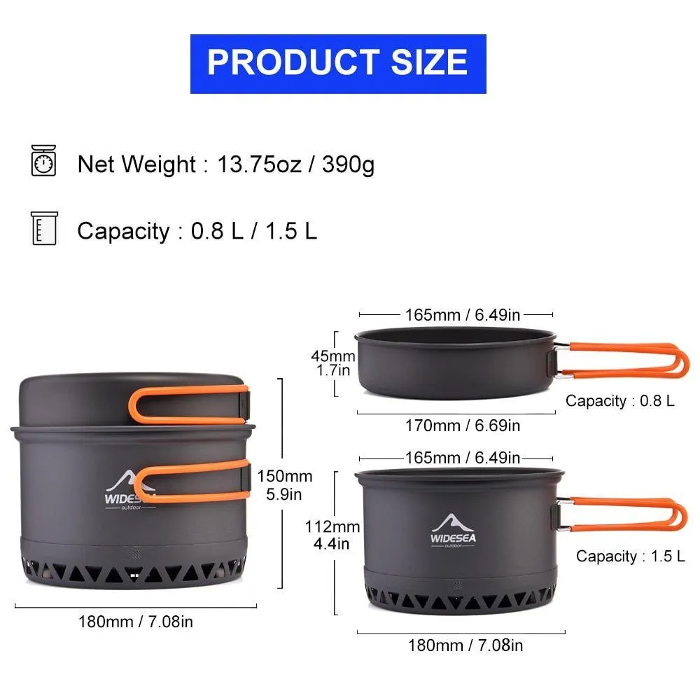 Camping Cookware 2.3L Set Pots Outdoor Cooking Heat Cooker Travel