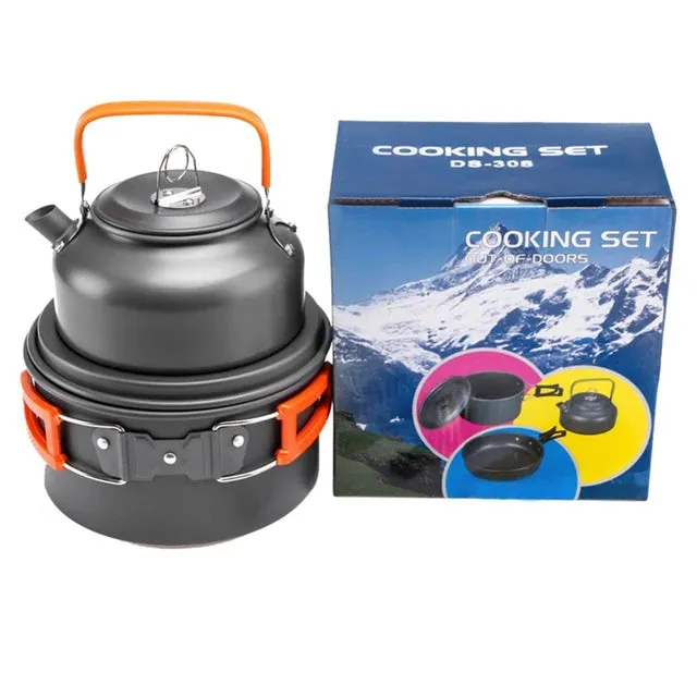 Camping Cookware Set Aluminum Nonstick Portable Outdoor Tableware Kettle Pot Cookset DS 308