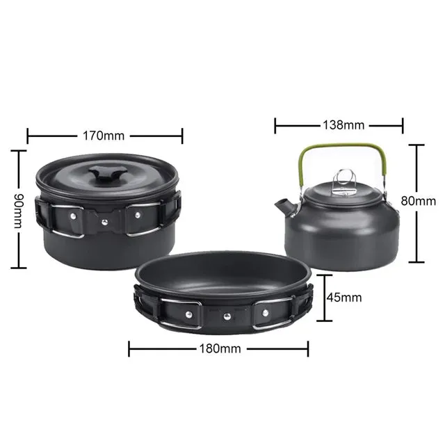 Camping Cookware Set Aluminum Nonstick Portable Outdoor Tableware Kettle Pot Cookset DS 308